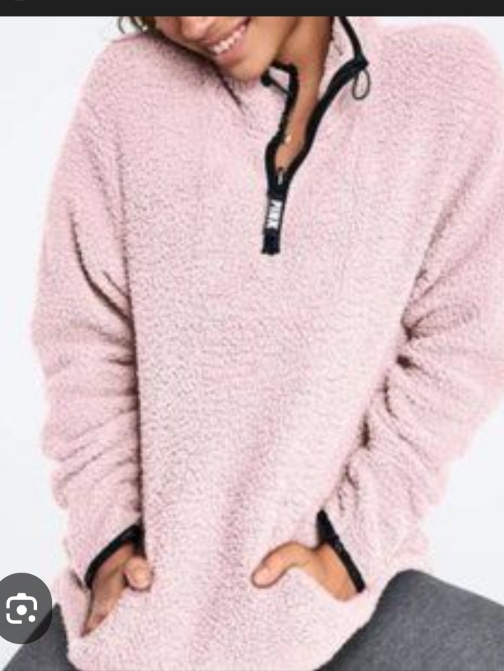 PINK Victoria's Secret Cozy Sherpa Quarter-Zip Pullover in Light Pink